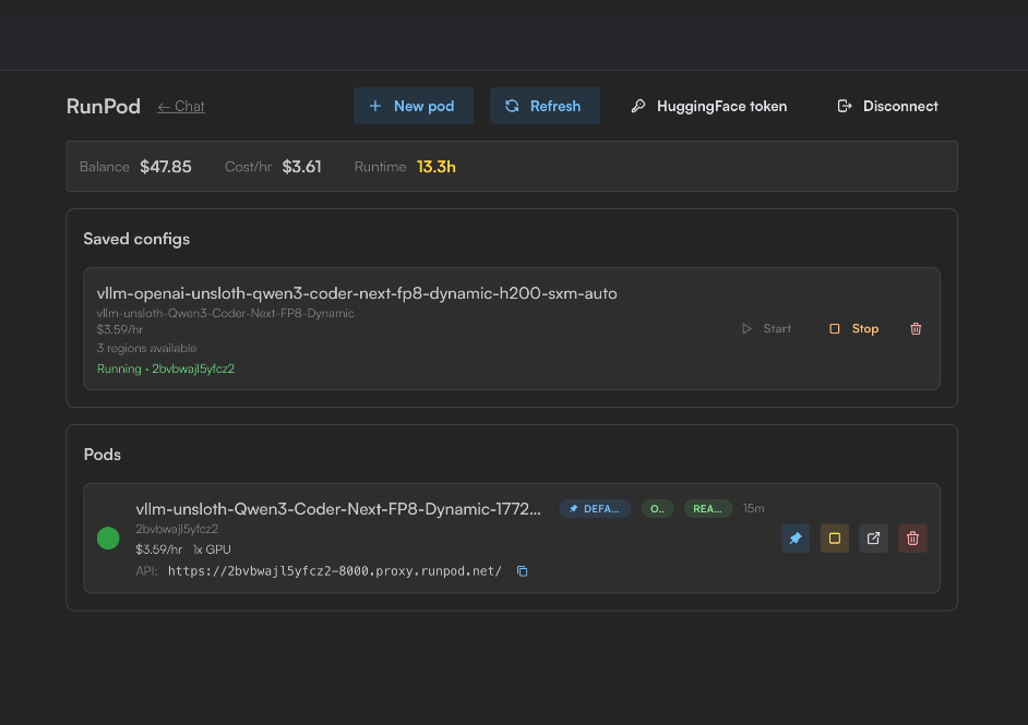 RunPod configuration and pod management